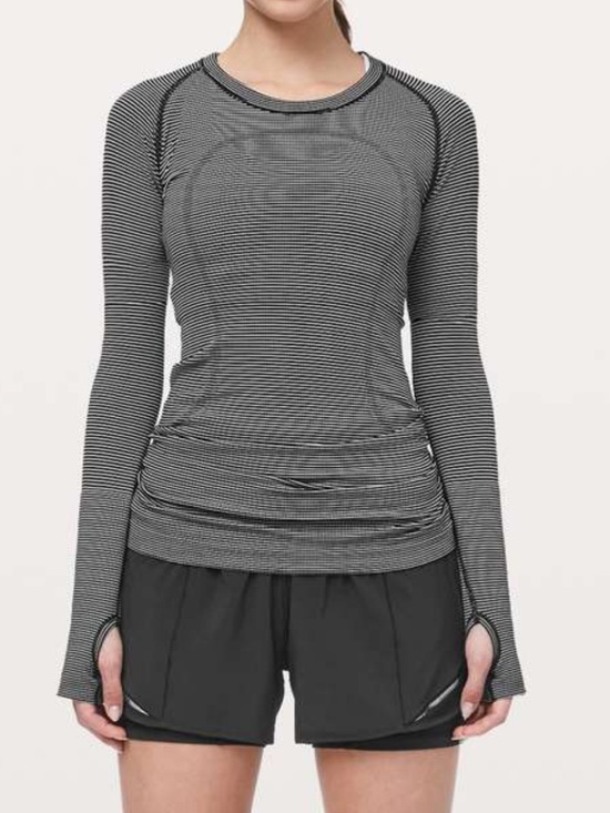 lululemon athletica Tops - Lululemon Swiftly Tech Striped Long Sleeve Crew White / Black Size 4